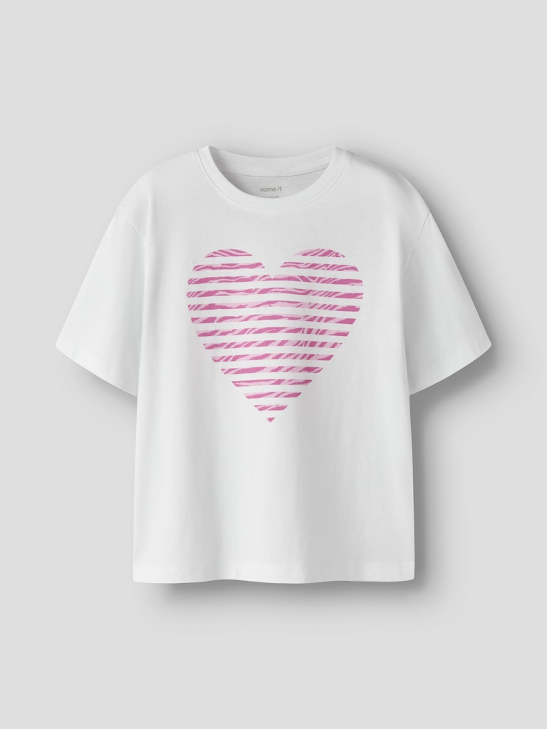 Graphic detail of the Name It Fahiraz Bright White Print Top in Bright White/Pink