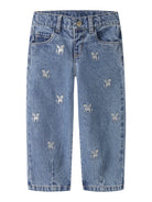 NAME IT Bella Barrel Glitter Jeans in Medium Blue Denim front view