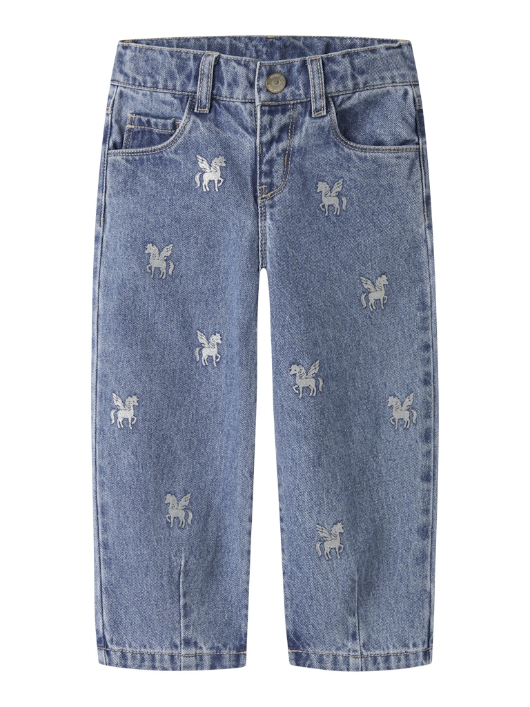 NAME IT Bella Barrel Glitter Jeans in Medium Blue Denim front view