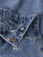 NAME IT Bella Barrel Glitter Jeans in Medium Blue Denim button waistband detail