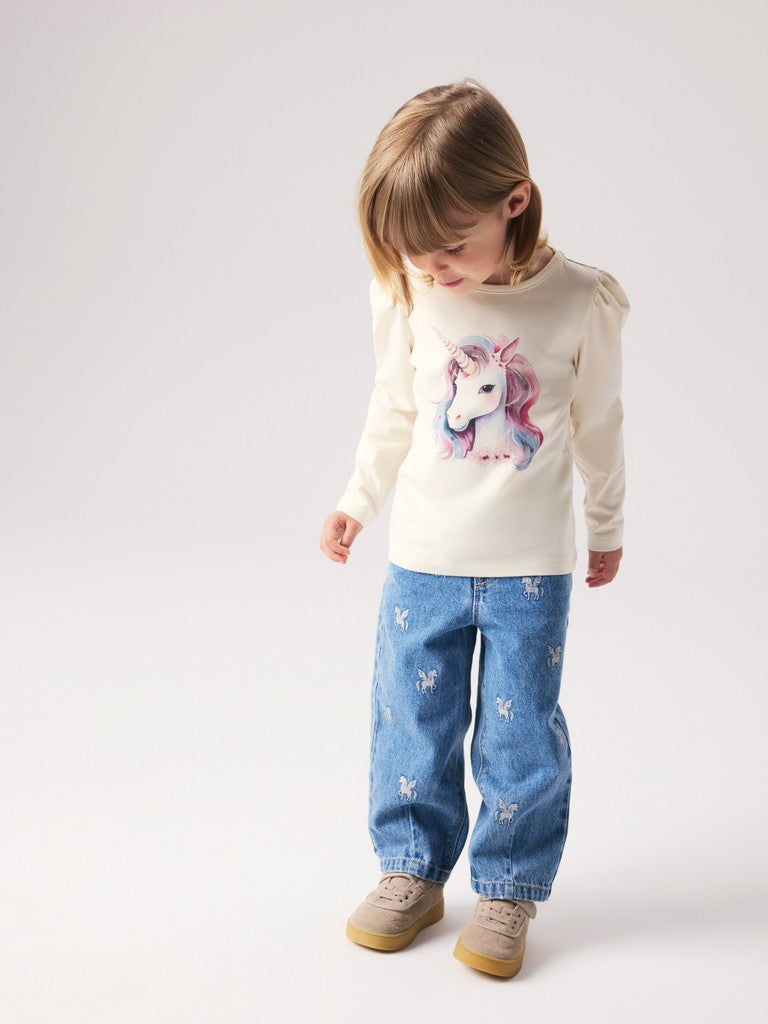 NAME IT Bella Barrel Glitter Jeans in Medium Blue Denim glitter denim detail