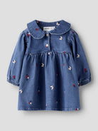 NAME IT Alva Denim Embroidered Dress 5321 -  Medium Blue Denim front view -Flat View