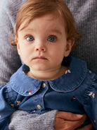 NAME IT Alva Denim Embroidered Dress 5321 -  Medium Blue Denim collar detail - Close View