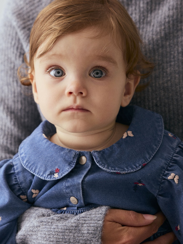 NAME IT Alva Denim Embroidered Dress 5321 -  Medium Blue Denim collar detail - Close View