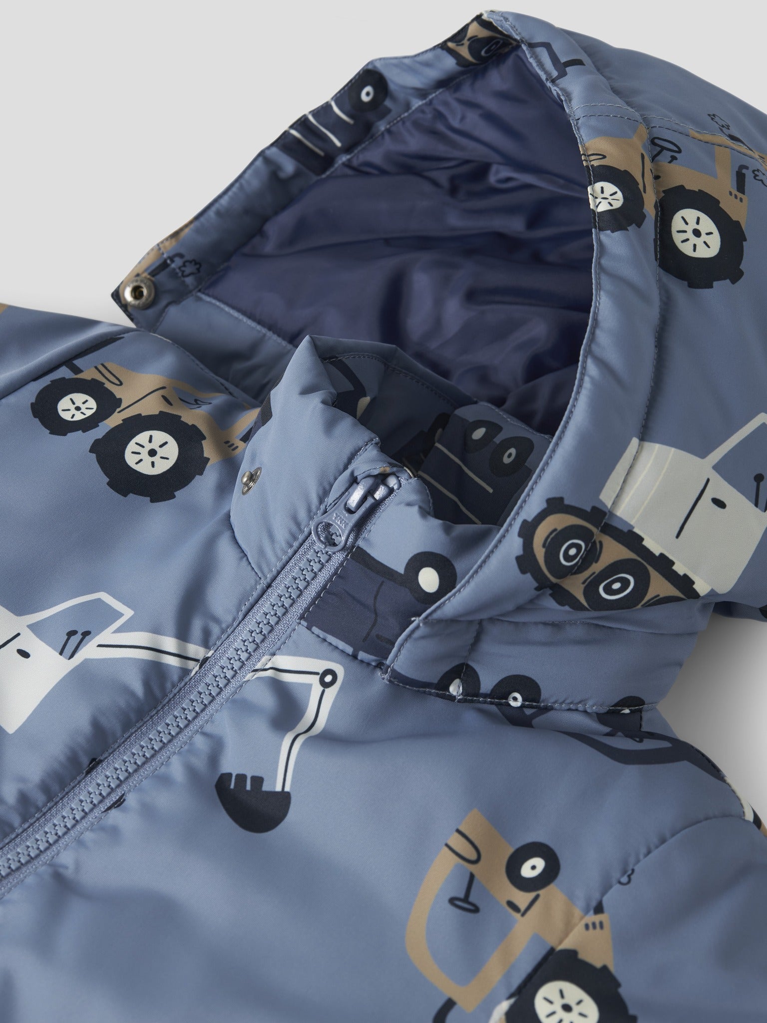 NAME IT Max Padded All Over Print Jacket in Country Blue zip and collar detail