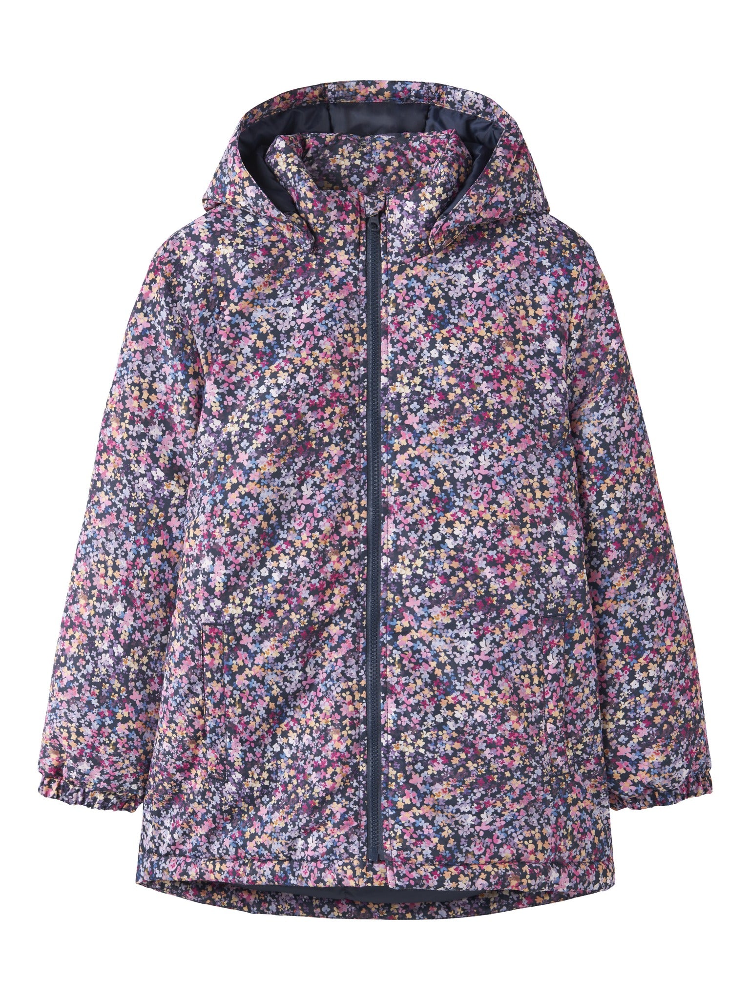 NAME IT girls' Maxi floral padded jacket in Naval Academy front product view