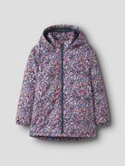 NAME IT girls' Maxi floral padded jacket in Naval Academy angled product view