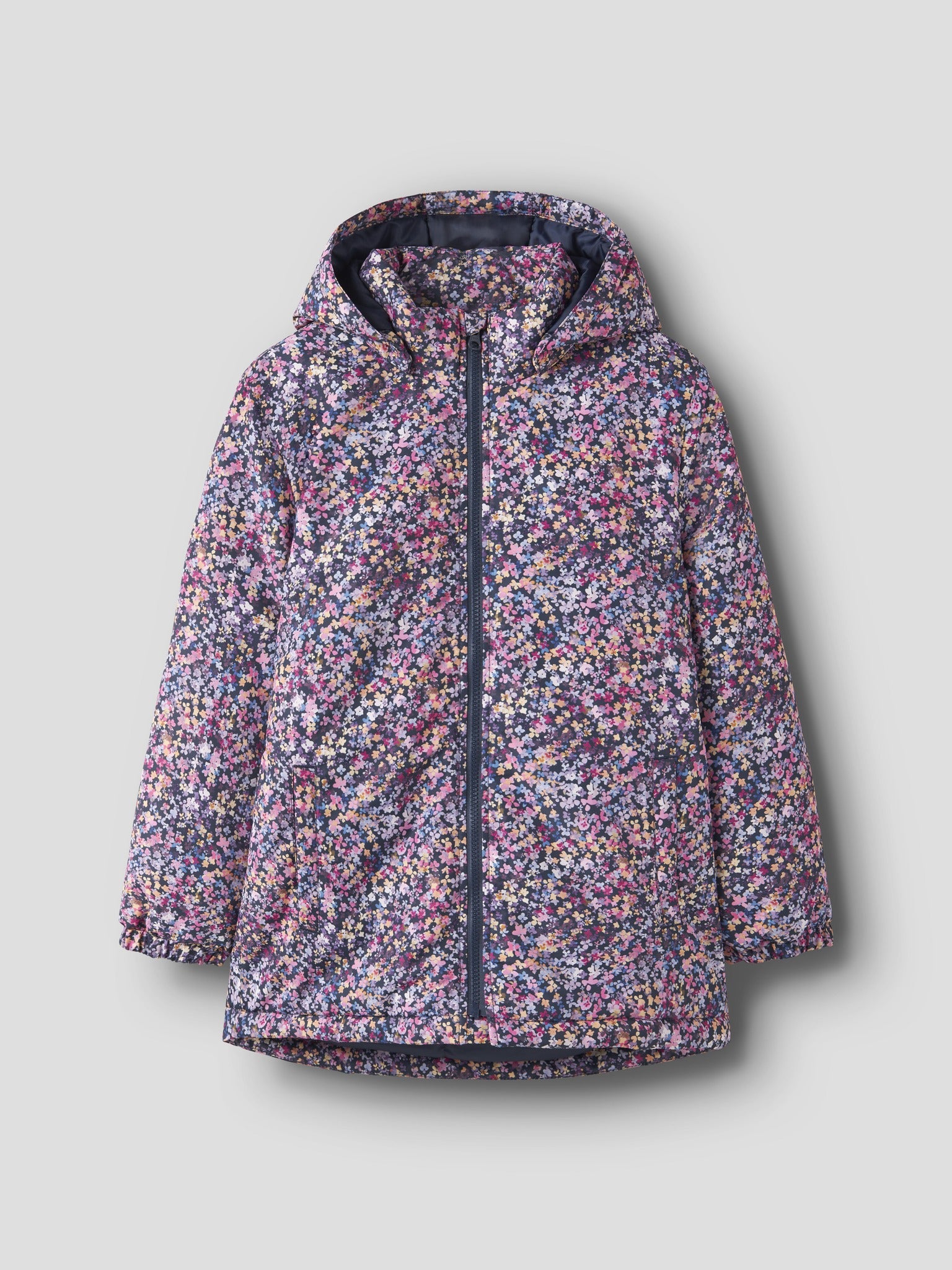 NAME IT girls' Maxi floral padded jacket in Naval Academy angled product view