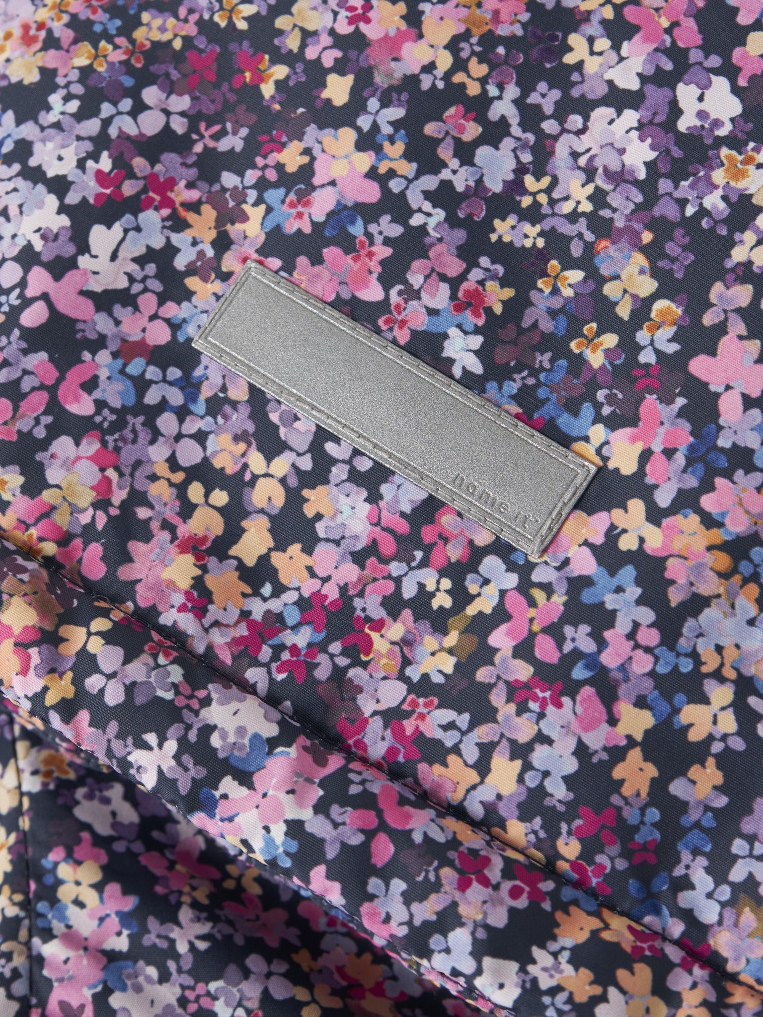NAME IT girls' Maxi floral padded jacket reflective detail close-up