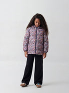 NAME IT girls' Maxi floral padded jacket in Naval Academy full-length model view