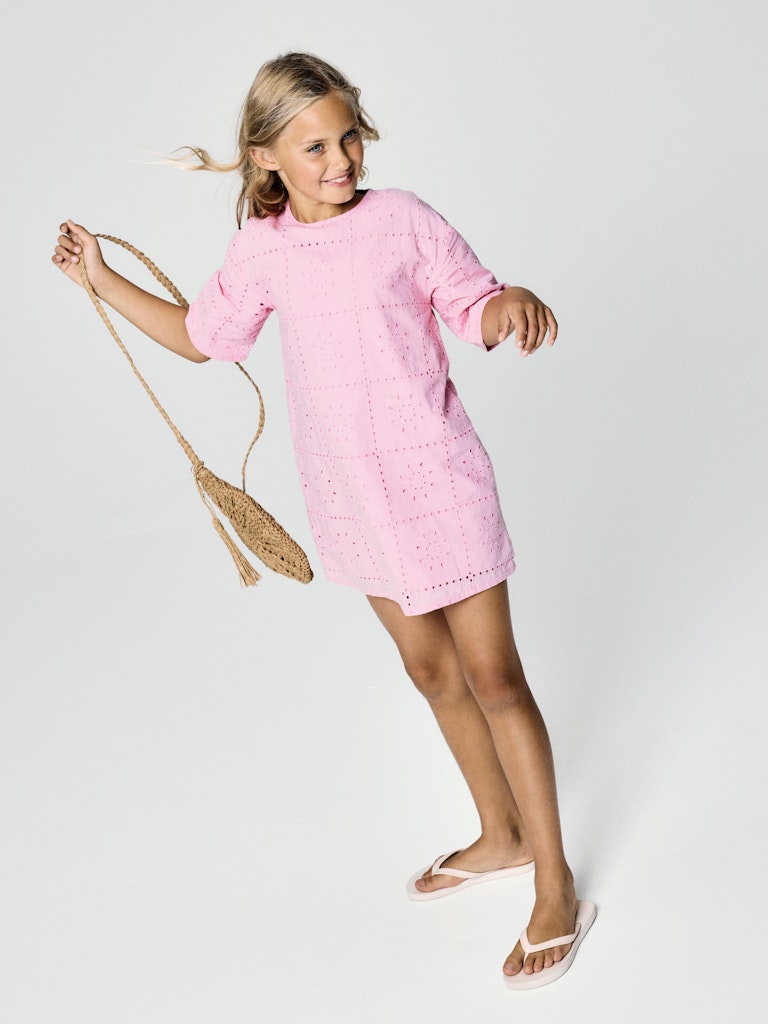 NAME IT Hiba Short Sleeve Pink Dress Pink Drink model front view