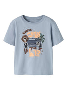 NAME IT Harly Short Sleeve Tee Blue Fog model front view