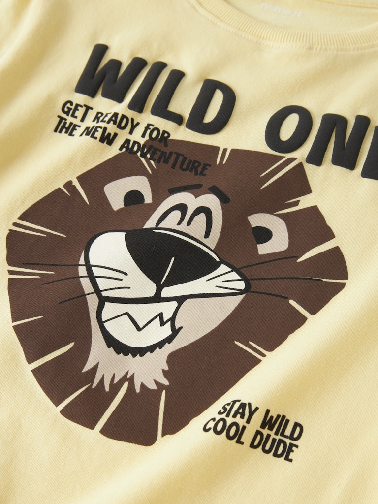 NAME IT Harly Short Sleeve Tee double cream lion face graphic print detail