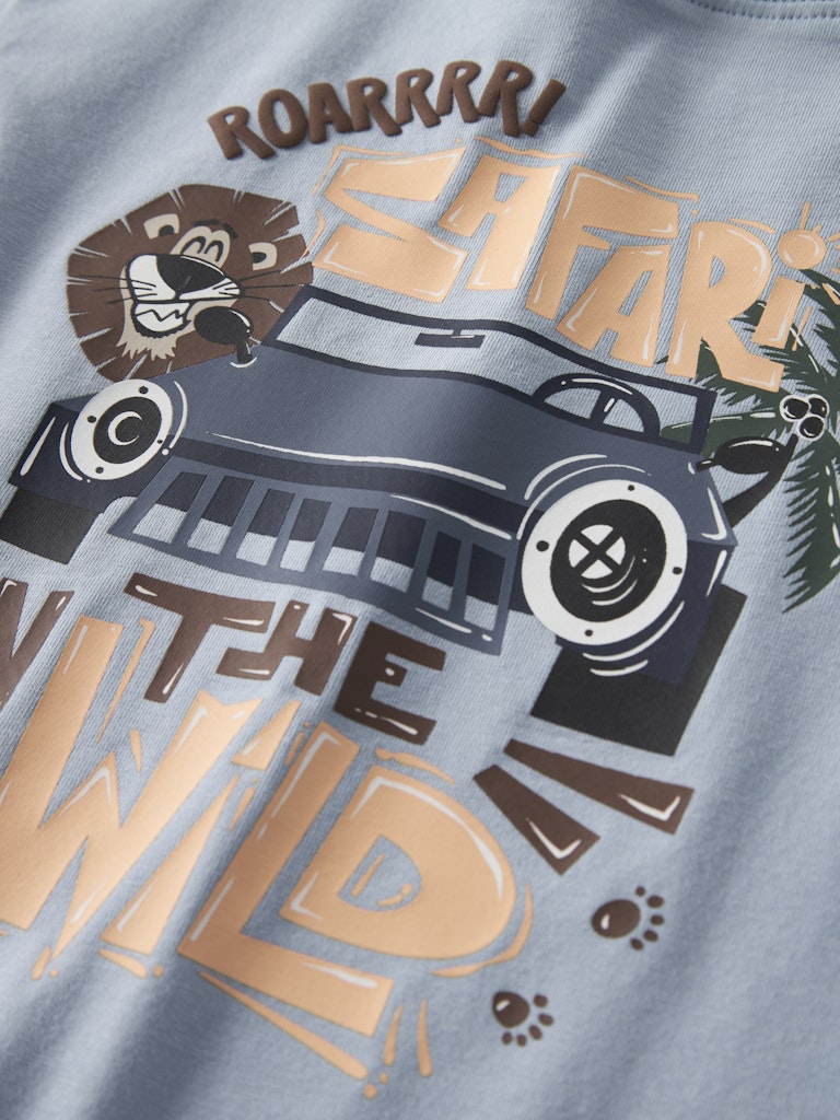 NAME IT Harly Short Sleeve Tee blue fog top front safari lion print detail