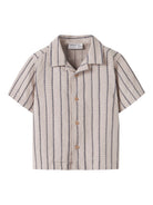 NAME IT Jax Short Sleeve Grey Shirt Chateau Gray STRIPE front view