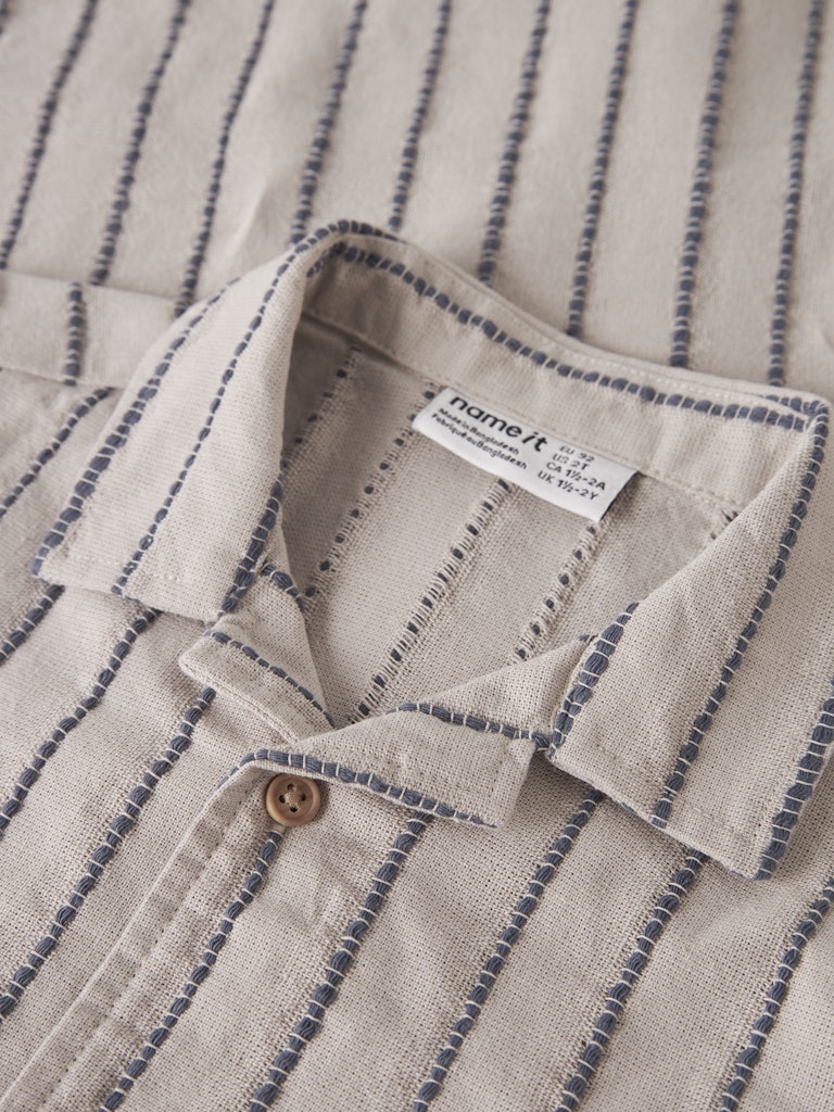 NAME IT Jax Short Sleeve Grey Shirt Chateau Gray STRIPE flat front view