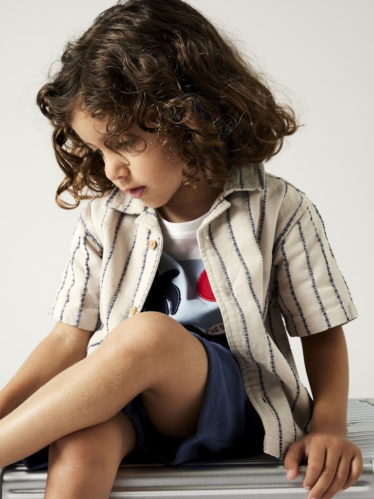 NAME IT Jax shirt in chateau gray stripe  lifestyle model view
