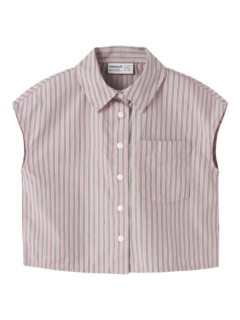 NAME IT Jociko short sleeve shirt in Pink Drink. angled view