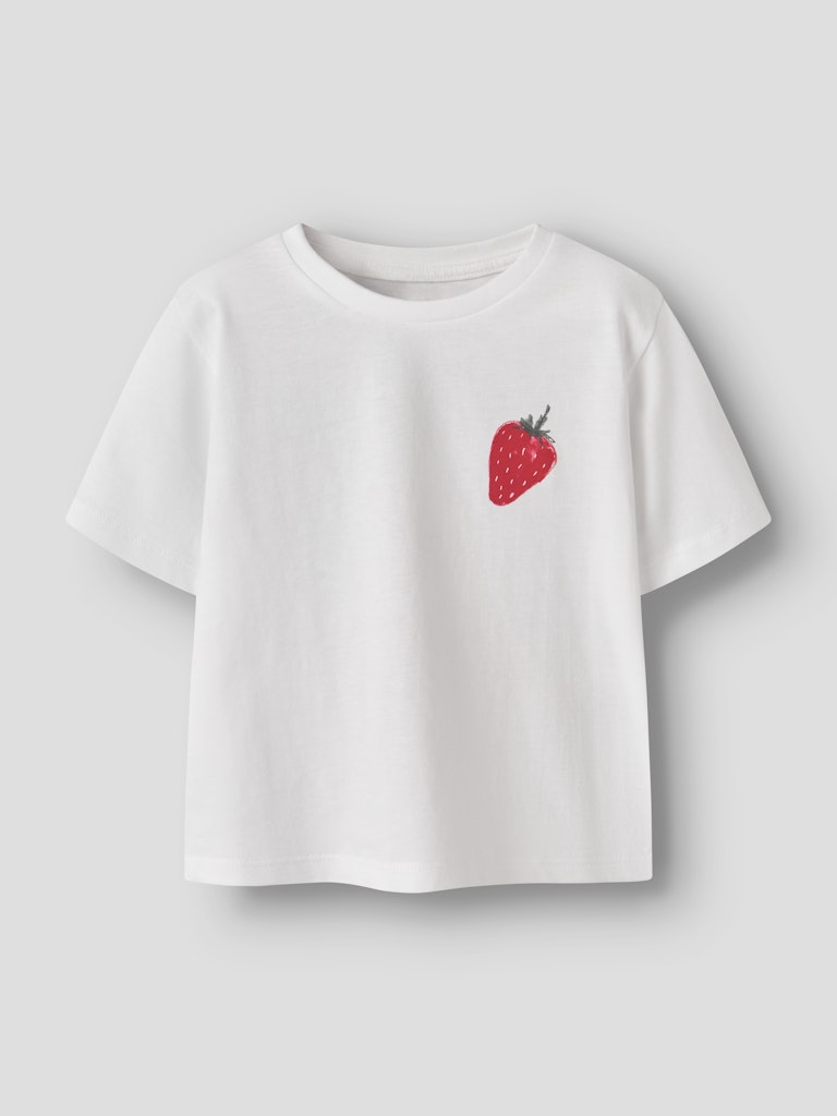 NAME IT Jaysline bright white t-shirt front view with strawberry print