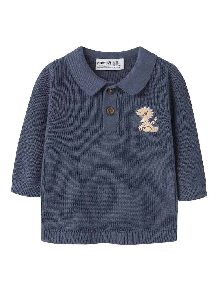 NAME IT Kolla Knit Polo in Vintage Indigo front view
