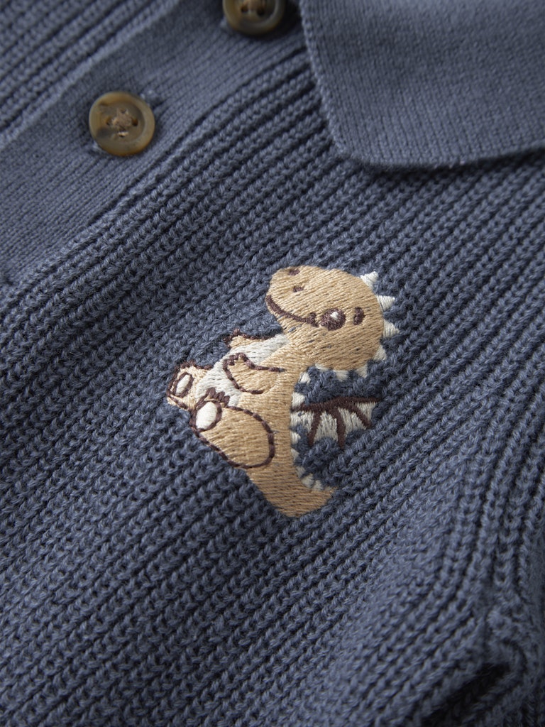 NAME IT Kolla Knit Polo in Vintage Indigo embroidered motif