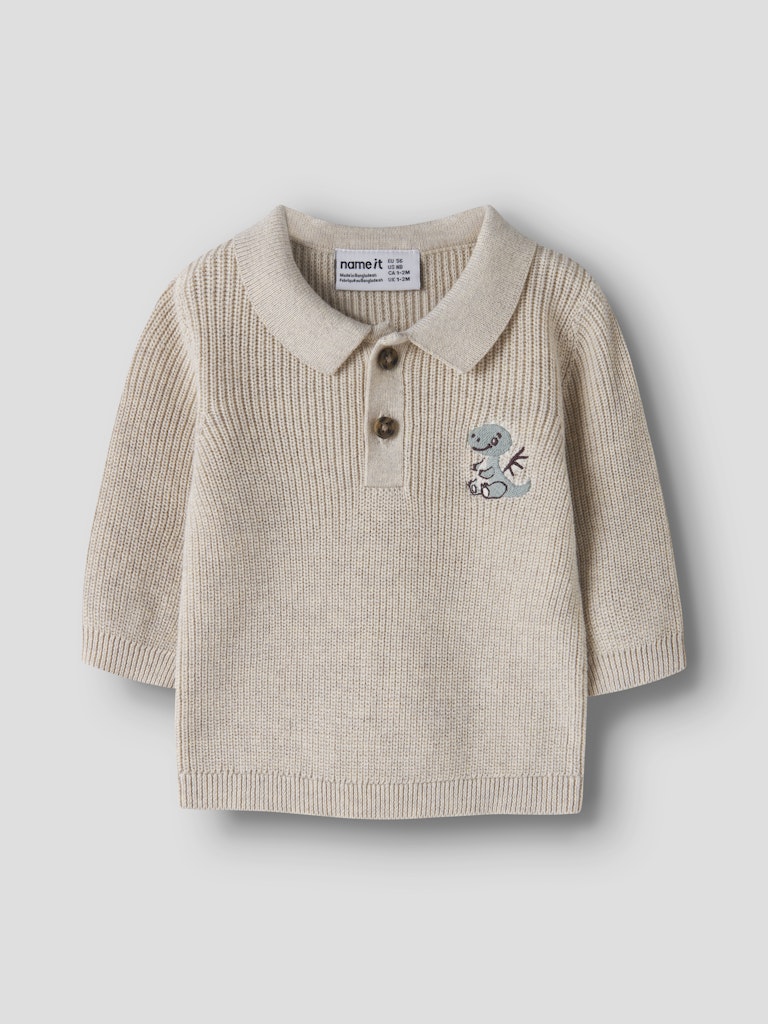NAME IT Kolla Knit Polo in peyote melange angled view