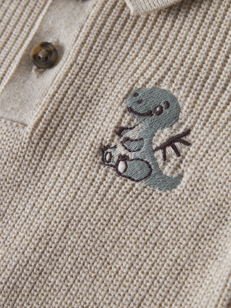 NAME IT Kolla Knit Polo in peyote melange embroidered logo detail