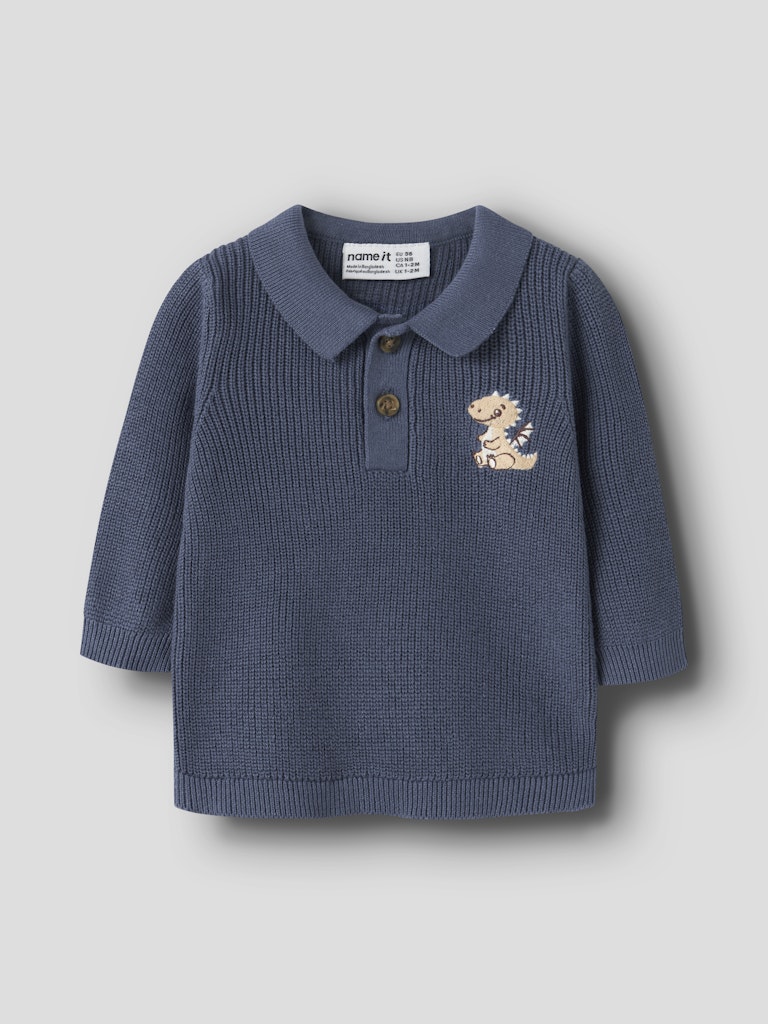 NAME IT Kolla Knit Polo in Vintage Indigo angled view