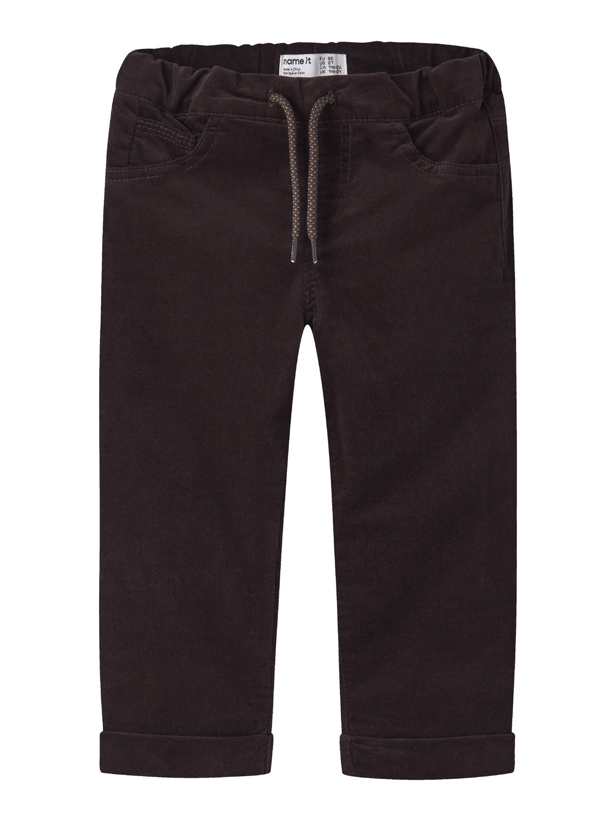NAME IT Ben Regular Cord Trousers in Chocolate Plum front view