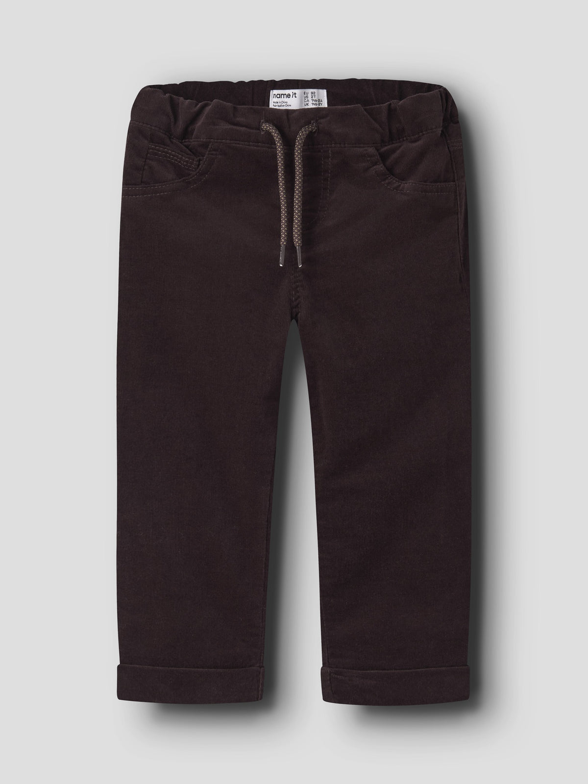 NAME IT Ben Regular Cord Trousers in Chocolate Plum angled view