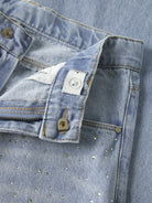 NAME IT Bella Wide Rhine Jeans in Light Blue Denim waistband and rhinestone detail