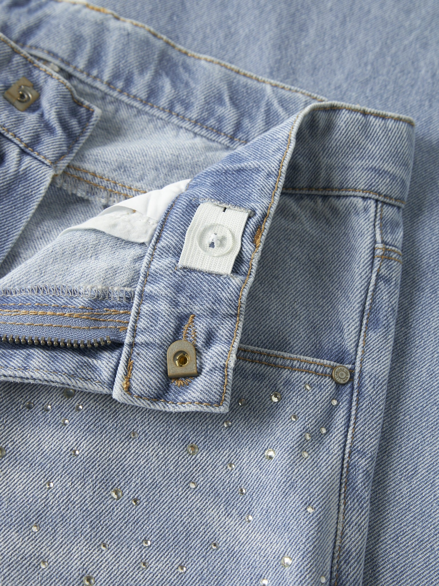 NAME IT Bella Wide Rhine Jeans in Light Blue Denim waistband and rhinestone detail
