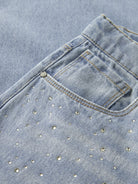 NAME IT Bella Wide Rhine Jeans in Light Blue Denim rhinestone detail angled view