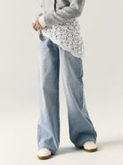 NAME IT Bella Wide Rhine Jeans in Light Blue Denim front model view