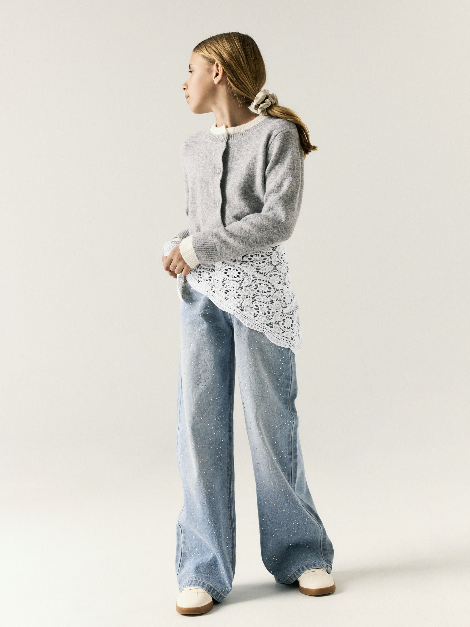 NAME IT Bella Wide Rhine Jeans in Light Blue Denim rhinestone detail