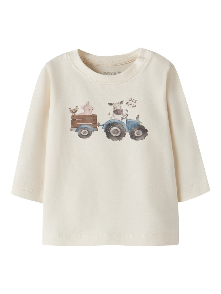 NAME IT Laurids Long Sleeve Top in Antique White front view