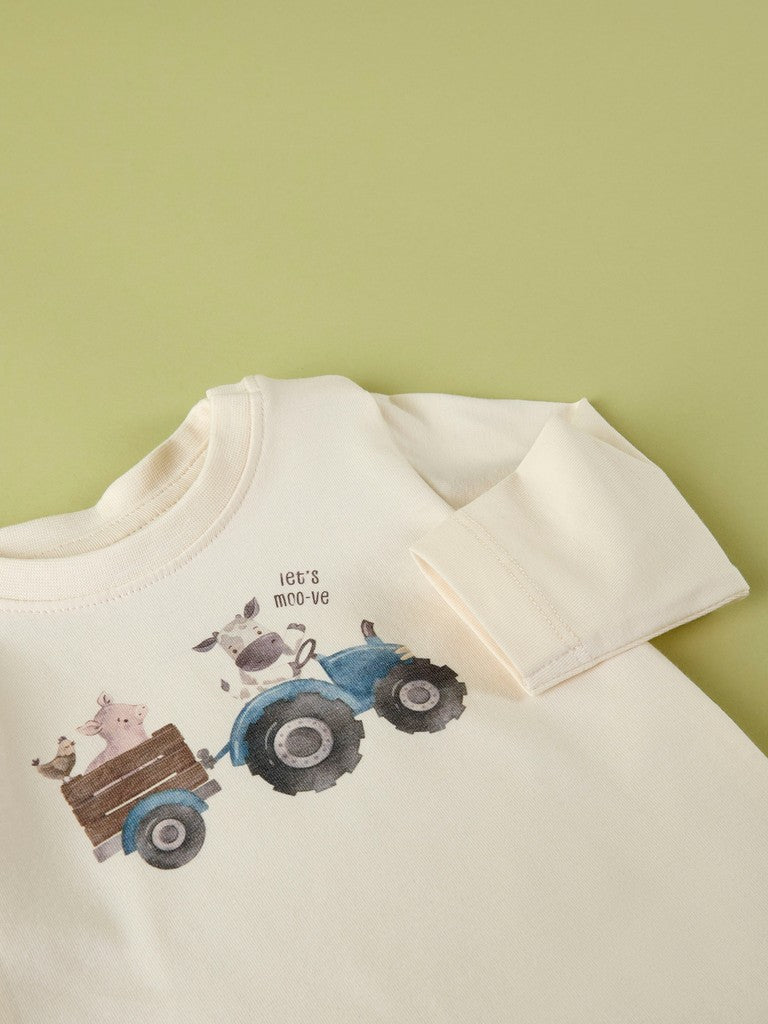 NAME IT Laurids Long Sleeve Top in Antique White graphic print