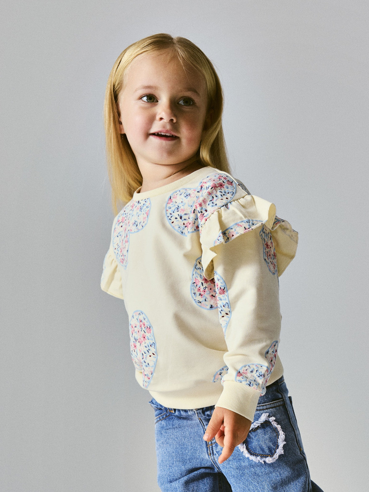 NAME IT Kiwile Long Sleeve Sweatshirt Top in Antique White front view
