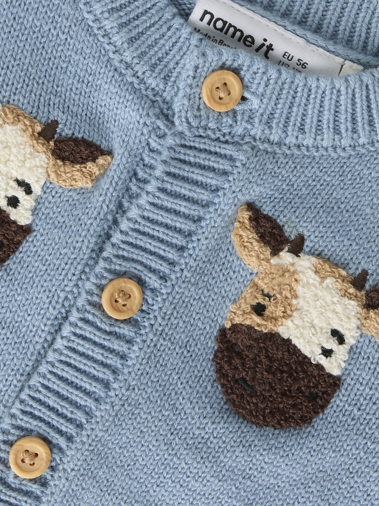 NAME IT London Long Sleeve Knit Card in Ashley Blue button placket detail