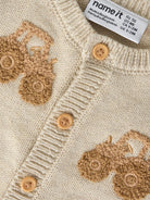NAME IT London Long Sleeve Knit Card in peyote melange button placket detail
