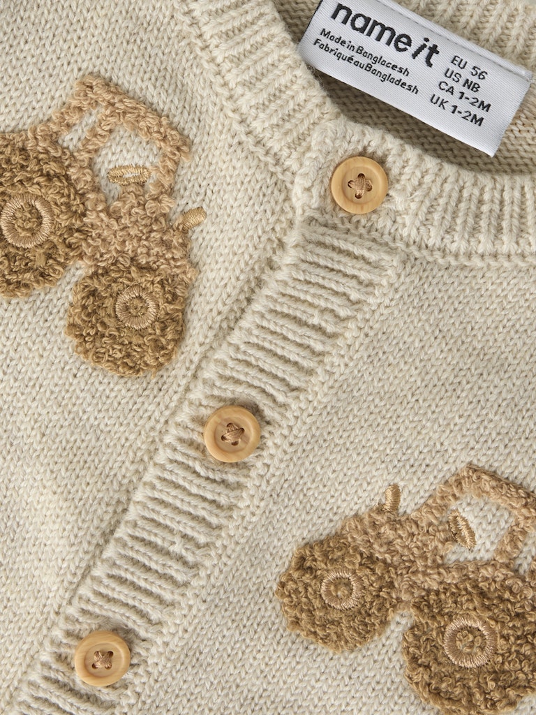 NAME IT London Long Sleeve Knit Card in peyote melange button placket detail