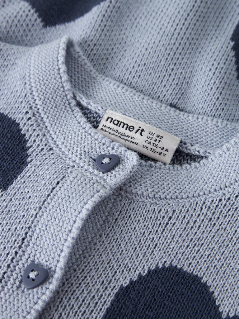 NAME IT Lianax Long Sleeve Knit Card in Subdued Blue button placket detail