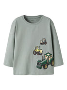 NAME IT Lawrence Long Sleeve Top in Green Milieu front view