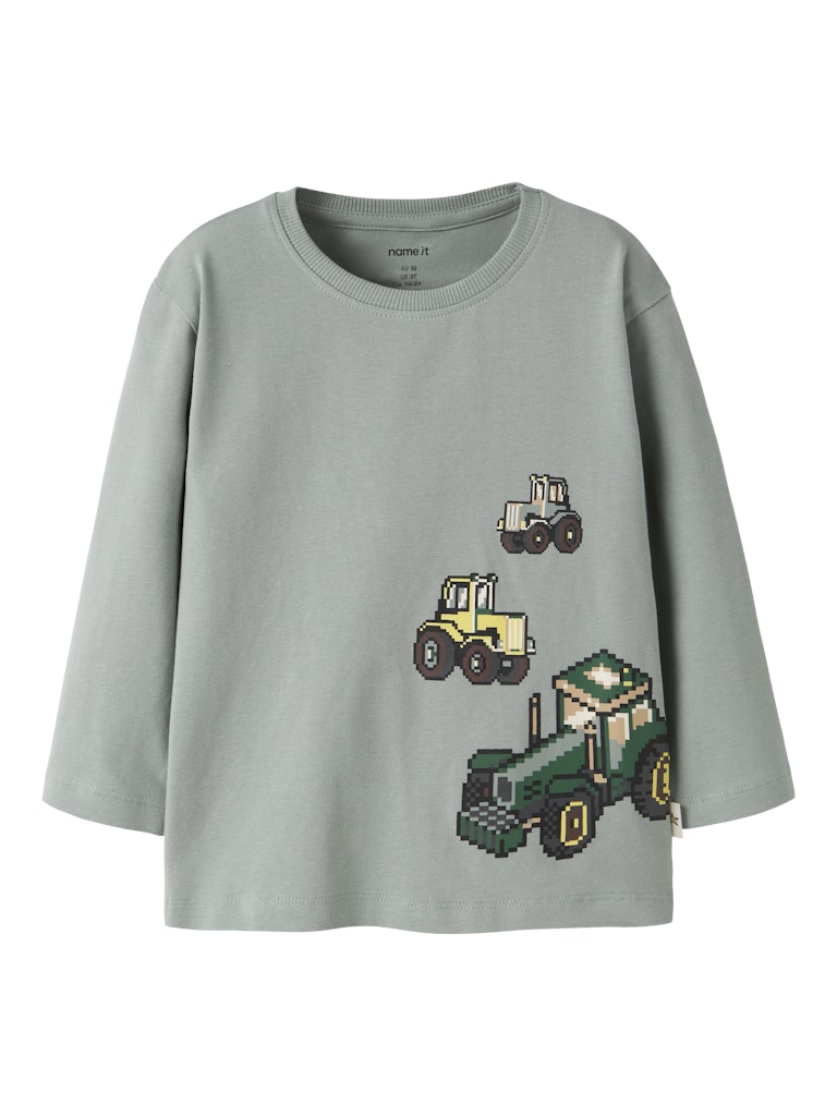 NAME IT Lawrence Long Sleeve Top in Green Milieu front view