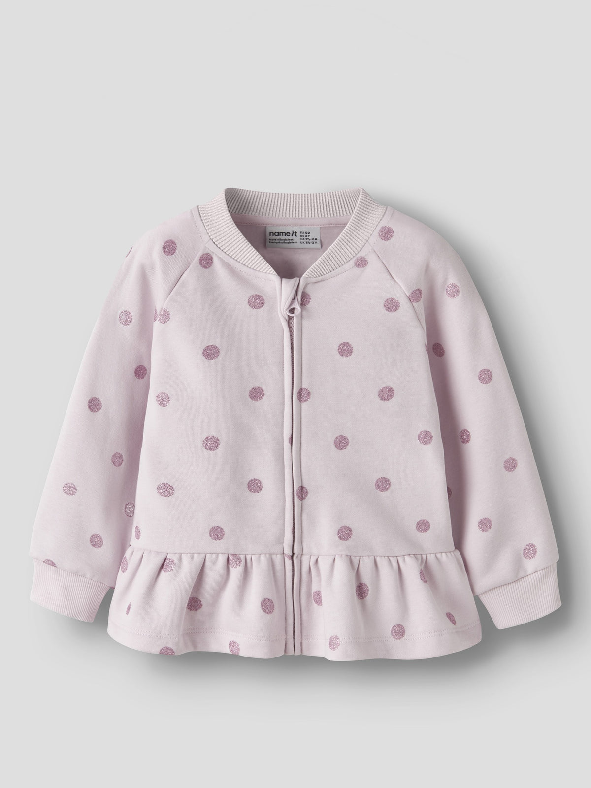 NAME IT Ovidia Long Sleeve Sweatshirt Cardigan in Light Lilac front view
