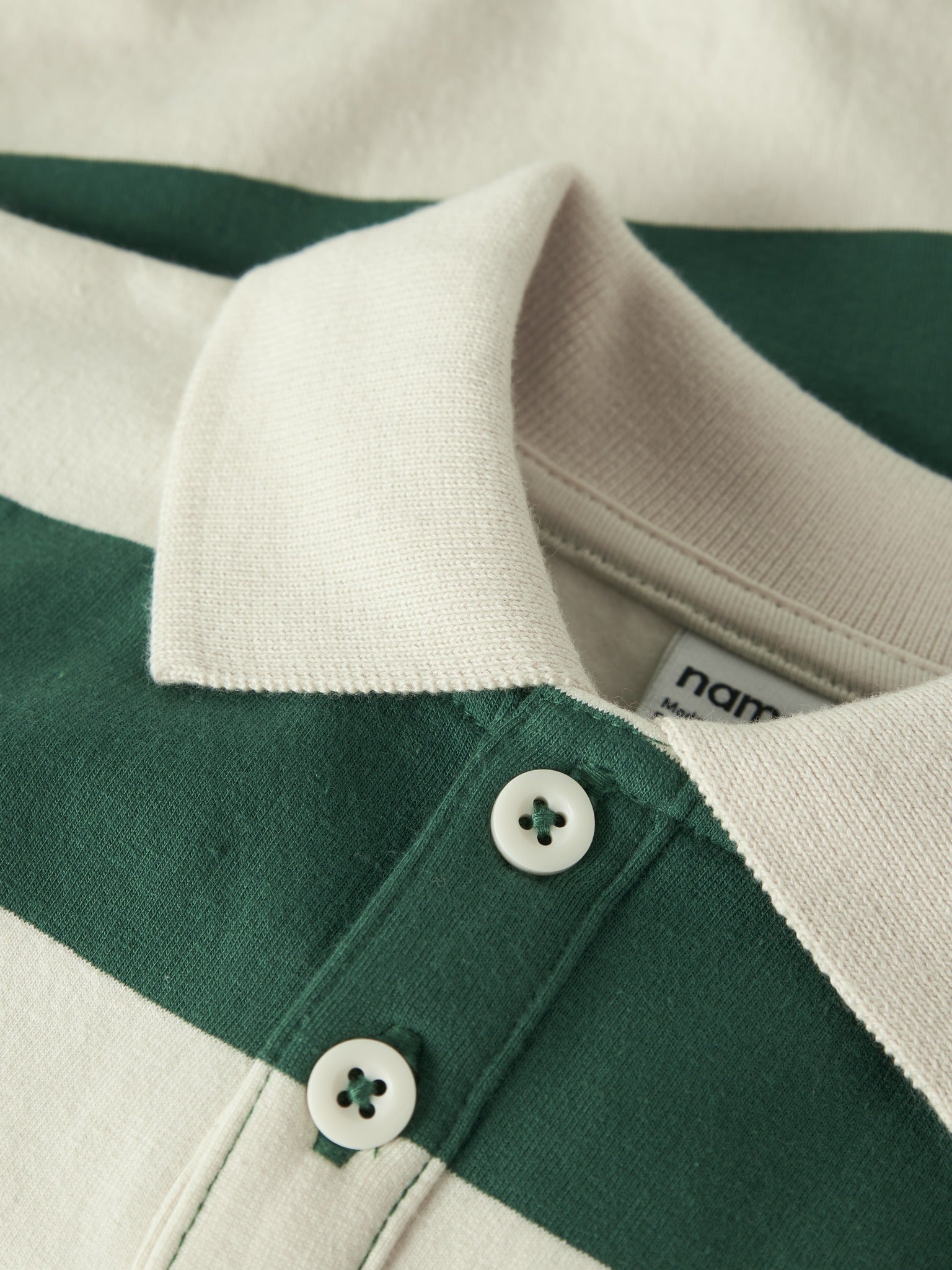 NAME IT Lev Long Sleeve Sweatshirt in Evergreen collar and button placket detail