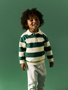 NAME IT Lev Long Sleeve Sweatshirt in Evergreen striped rugby collar detail