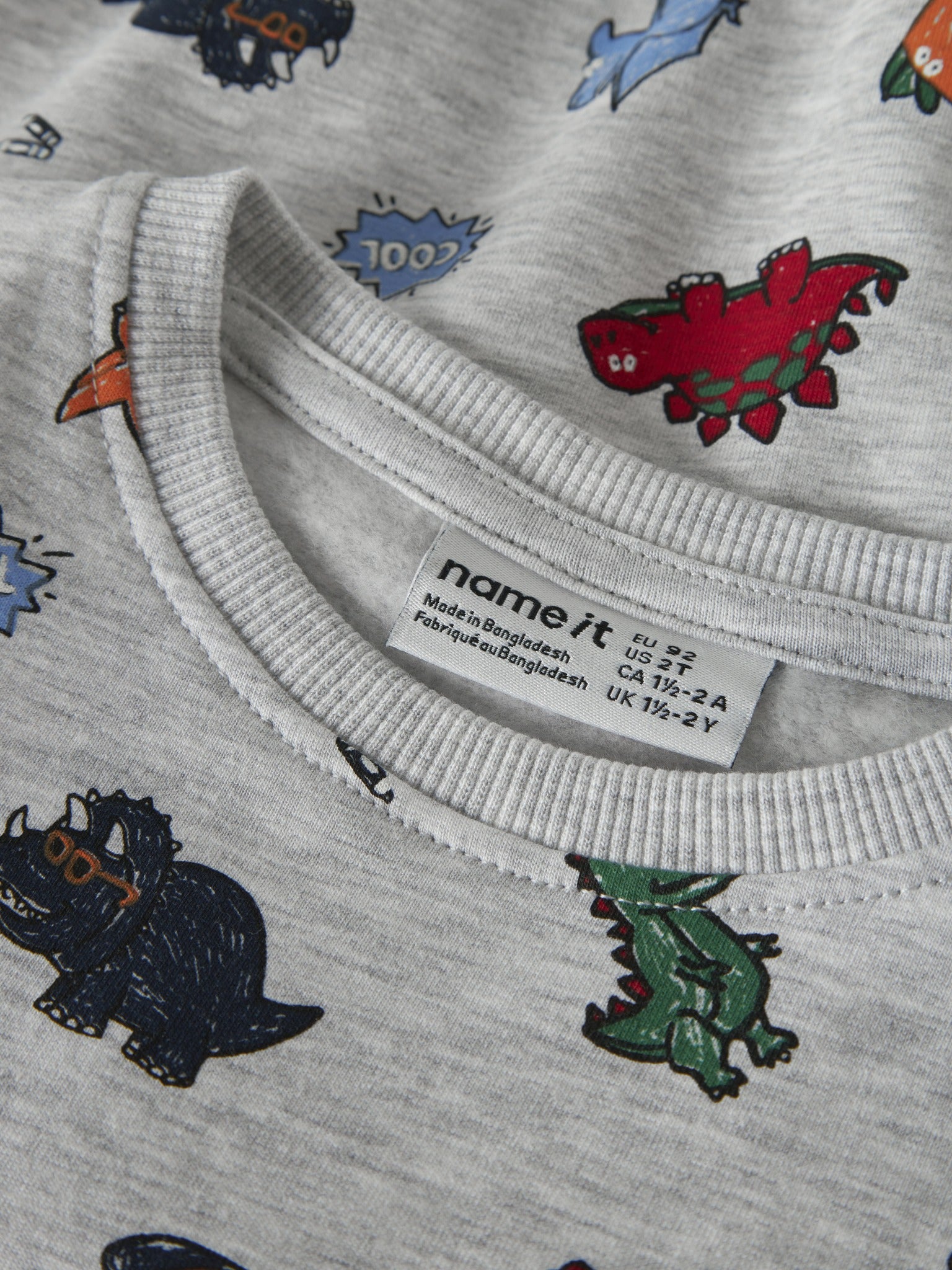 NAME IT Leon Long Sleeve Sweatshirt in Light Grey Melange collar detail