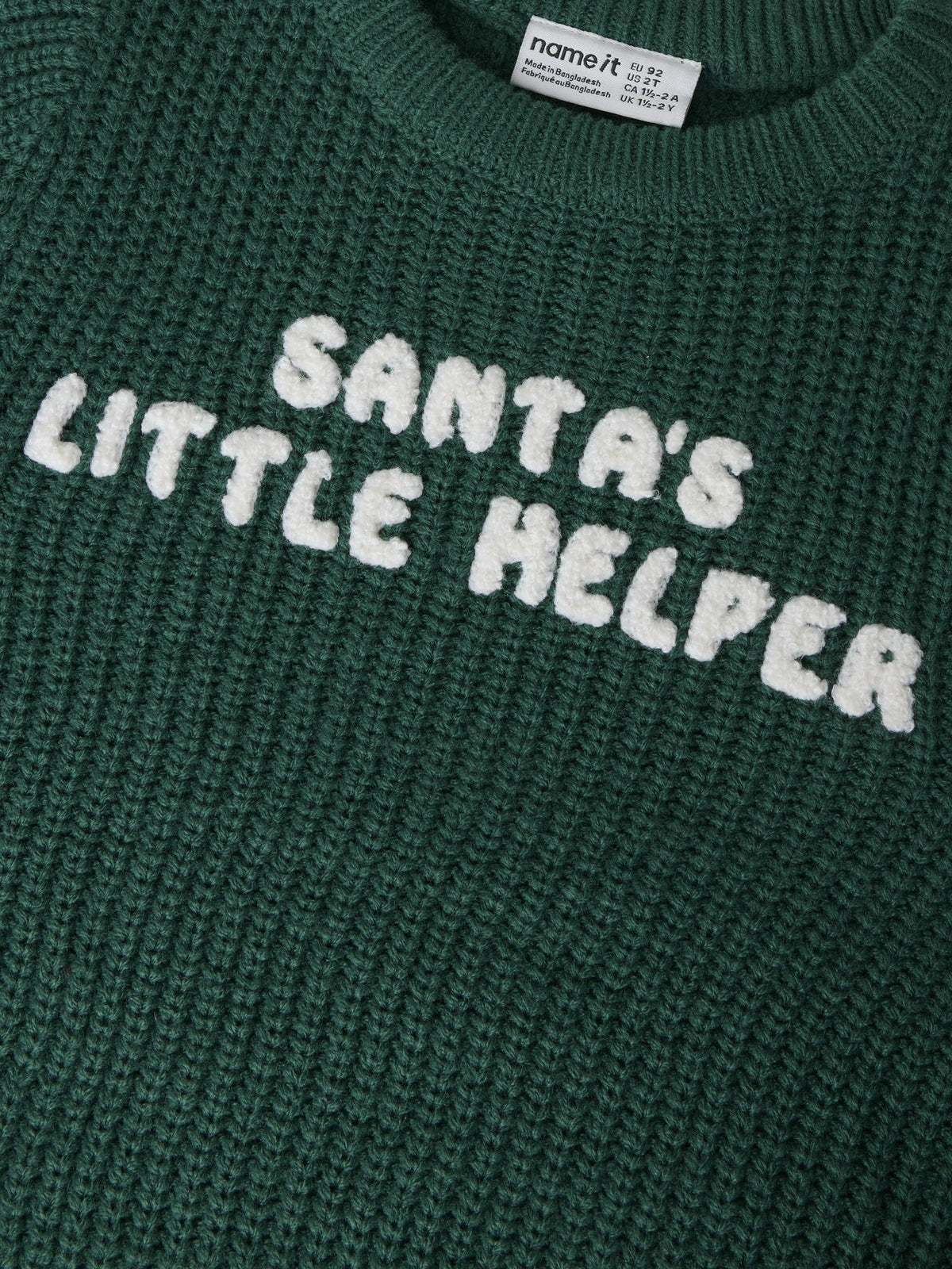 NAME IT Rissi Long Sleeve LOOSE Knit in Botanical Garden textured knit and slogan detail