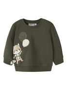 NAME IT Neil Long Sleeve Sweatshirt in Olive Night front view